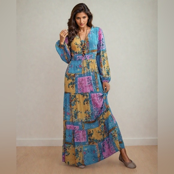 Floral Scarf Print Ruffle Hem Maxi Dress - Picture 3 of 6